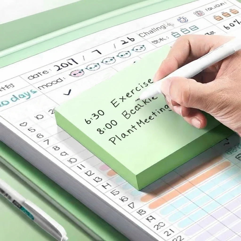 A 100-sheet green sticky note pad with small strips for student use, memo stickers, label stickers, removable small notebooks, b