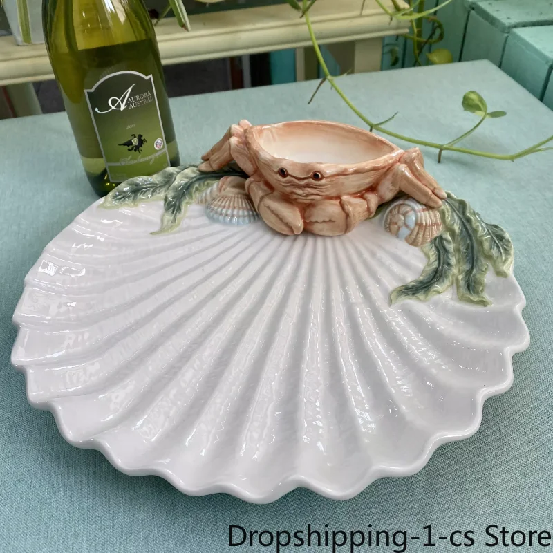 

European creative shell ceramic saucer with sauce Home dining plate shrimp dumpling plate snack dessert plate ceramic shell dish