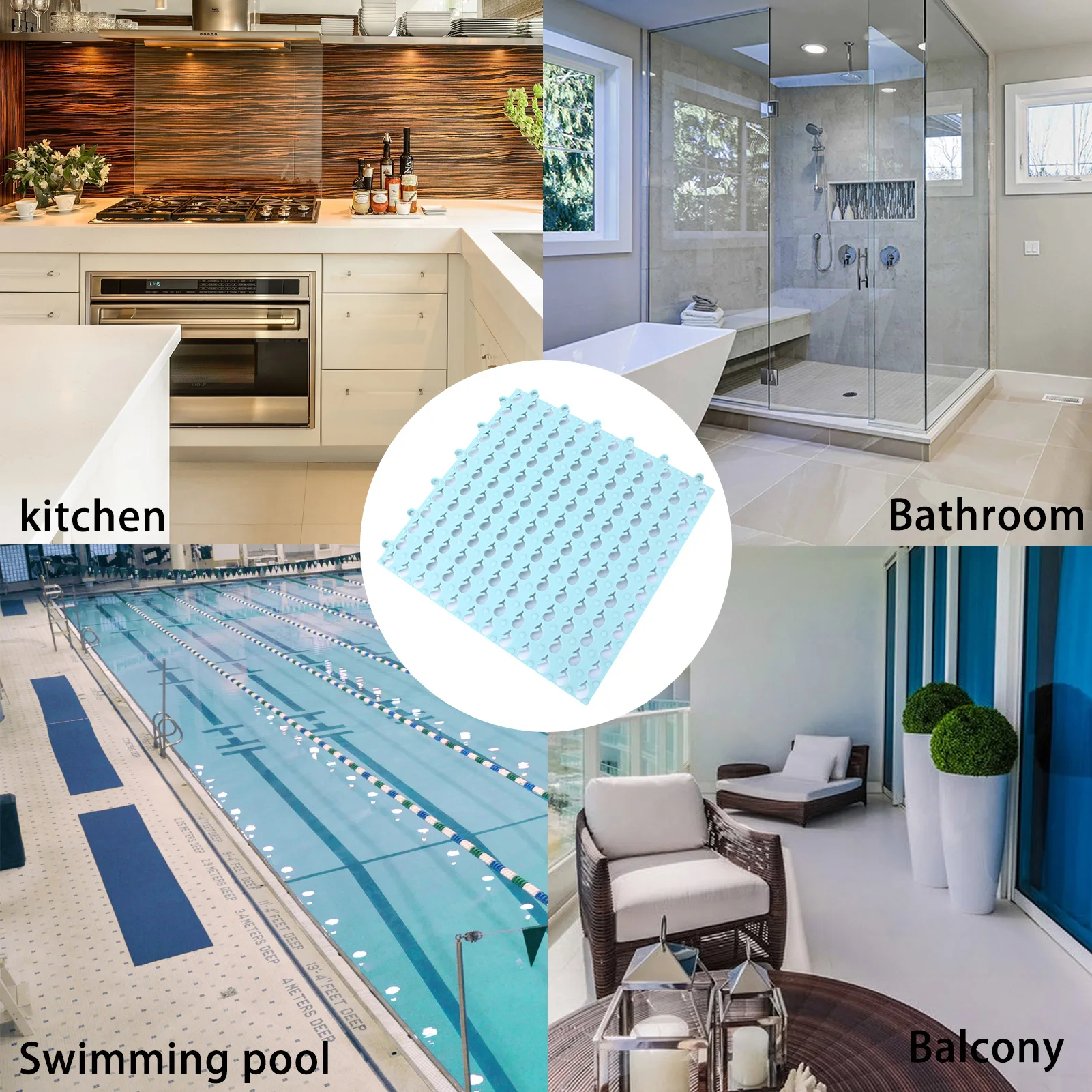 Waterproof Splicing Bathtub Mat Soft Flooring Tile Mat With Drain Hole Quick Dry Bath Shower Mats For Home Bathroom Supplies