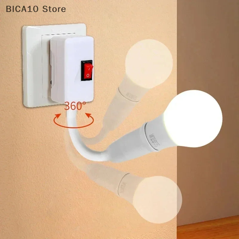 E27 Direct Plug In Swivel Head E27 Socket Bulb Holder With Switch EU Plug LED Table Lamp Stainless Steel Hose Steering Lever