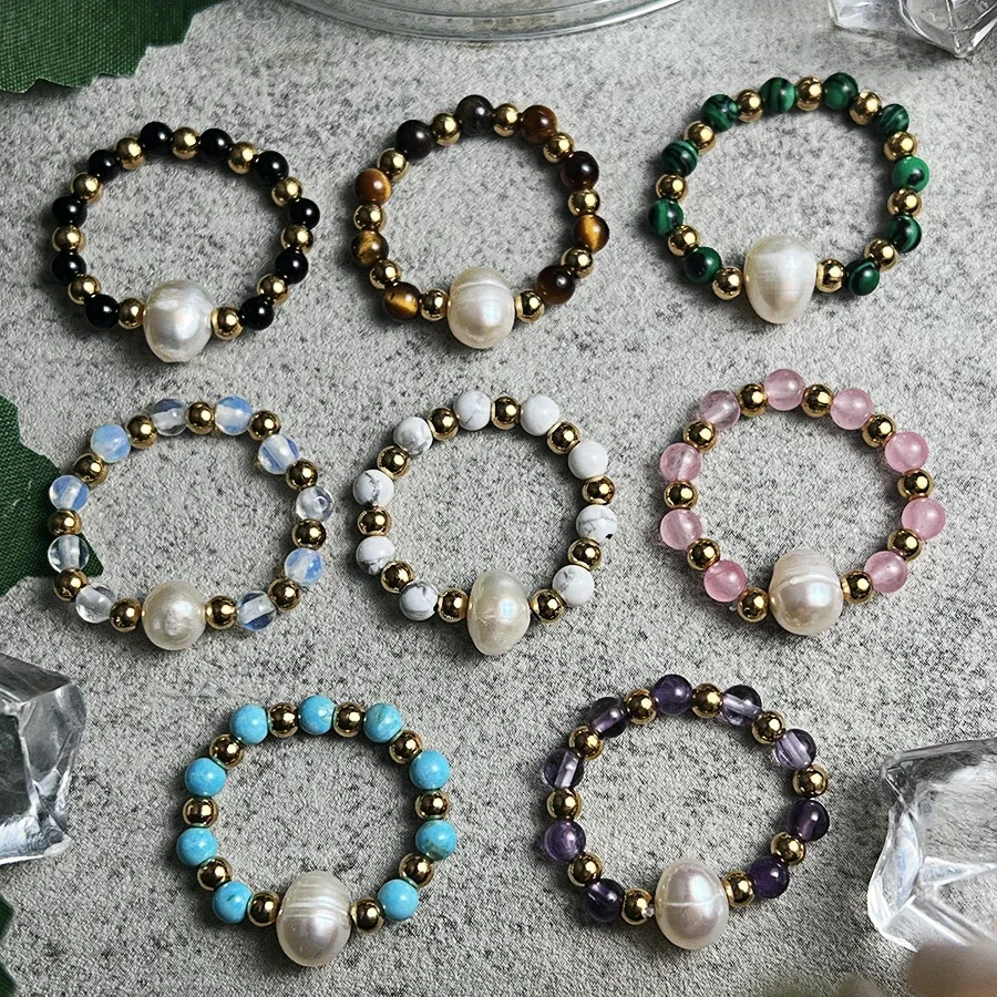 New Natural Stone Freshwater Pearl Ring Wedding Jewelry Handmade Gift Heart Shaped Flower Ladies Ring Stainless Steel Beads image 5