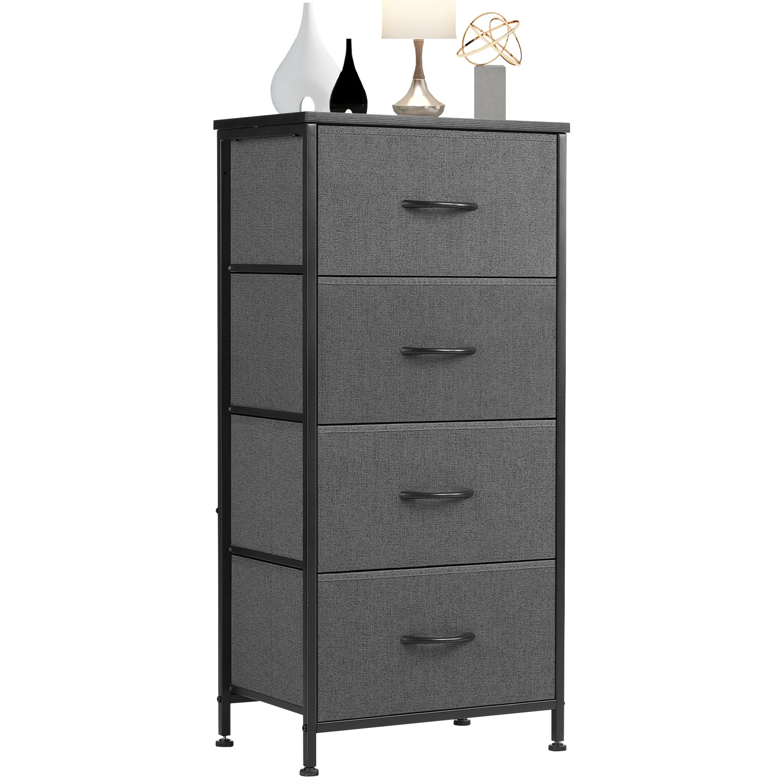 #¥JHK Dresser For Bedroom With 4 Fabric Drawers Nightstand Wardrobe Steel Frame Closet For Clothes