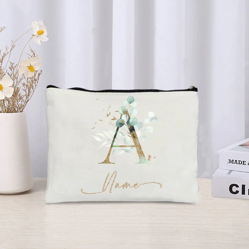 26 letters Flowers Custom Name Printed Makeup Bag Bridesmaid Wedding Makeup Box Gift Organizer Travel perfume Toilet Side Bag