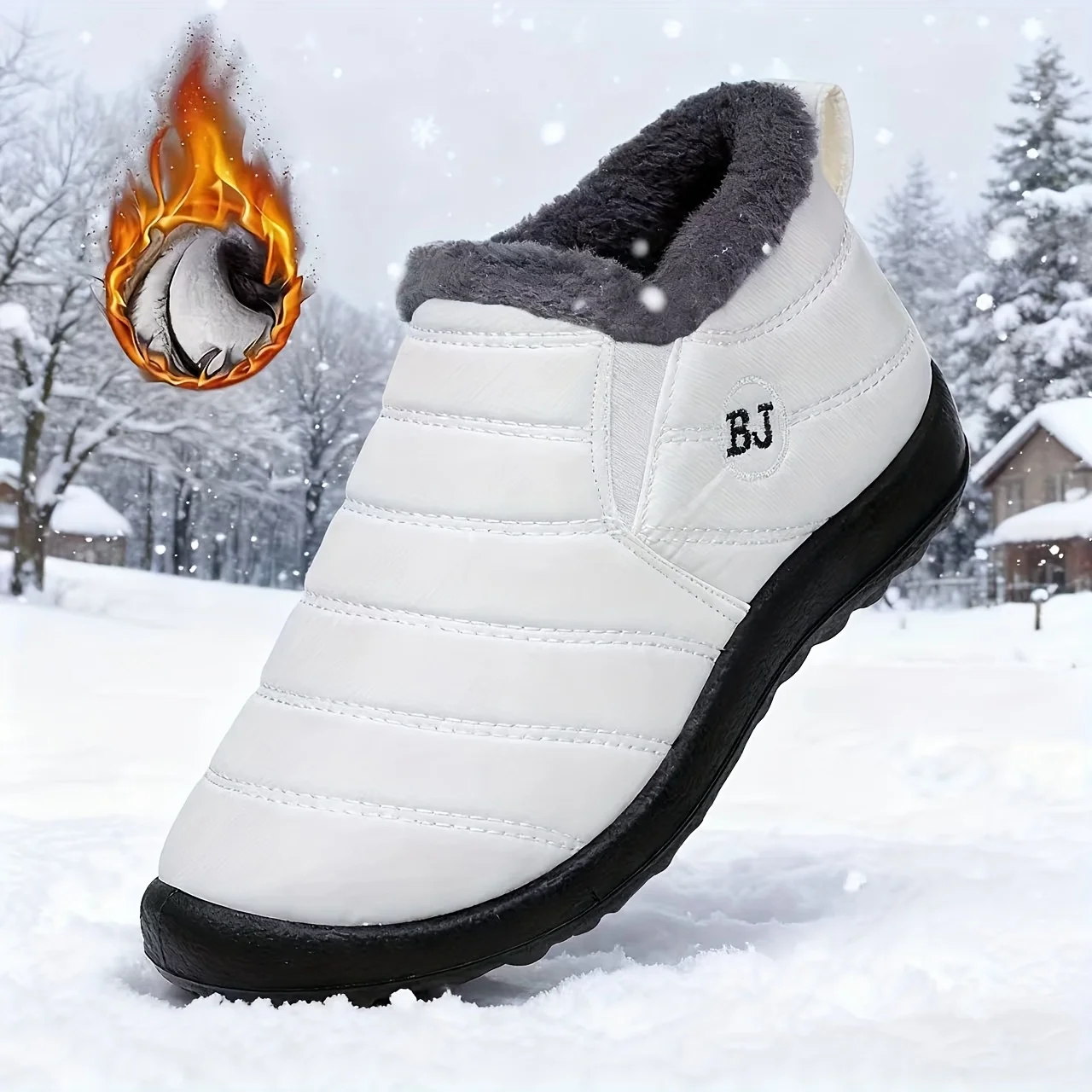 Warm Snow Boots for Women Men Slip Resistant Thick Sole Arctic Insulation Round Toe Outdoor Shoes PU Sole