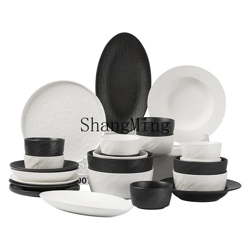 

HJ underglaze color bowl set household western food plate soup bowl plate ceramic high value tableware set