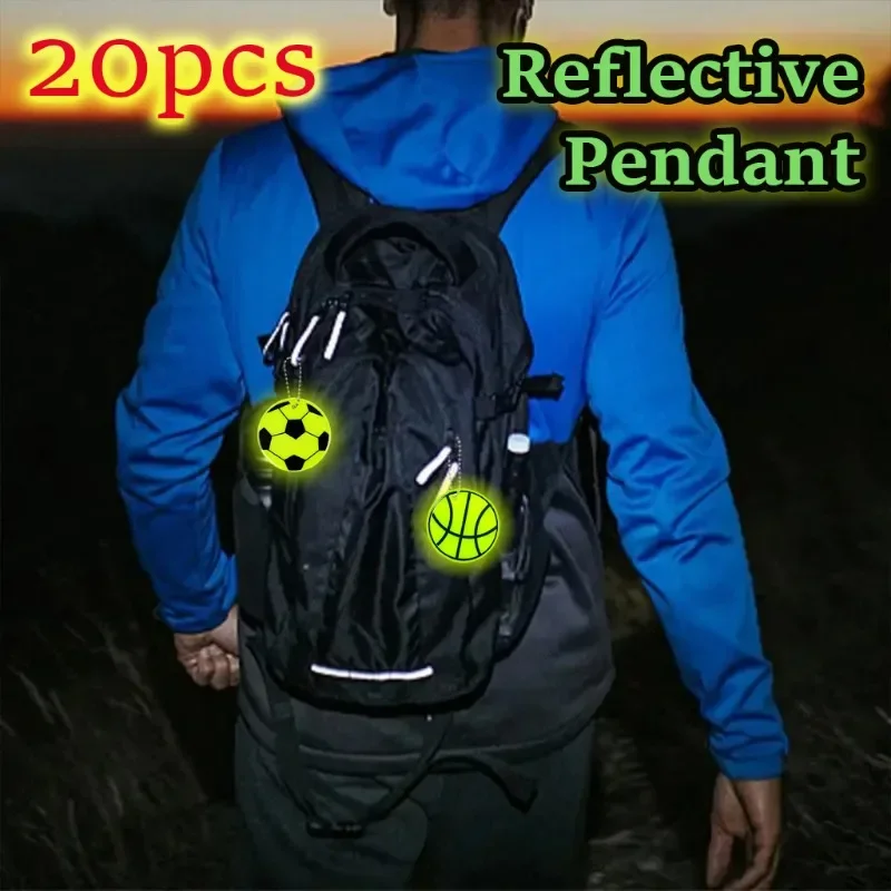 10+10pcs Football and Basketball Shaped Reflective Pendant Double-sided Luminous Reflective Creative Keychain