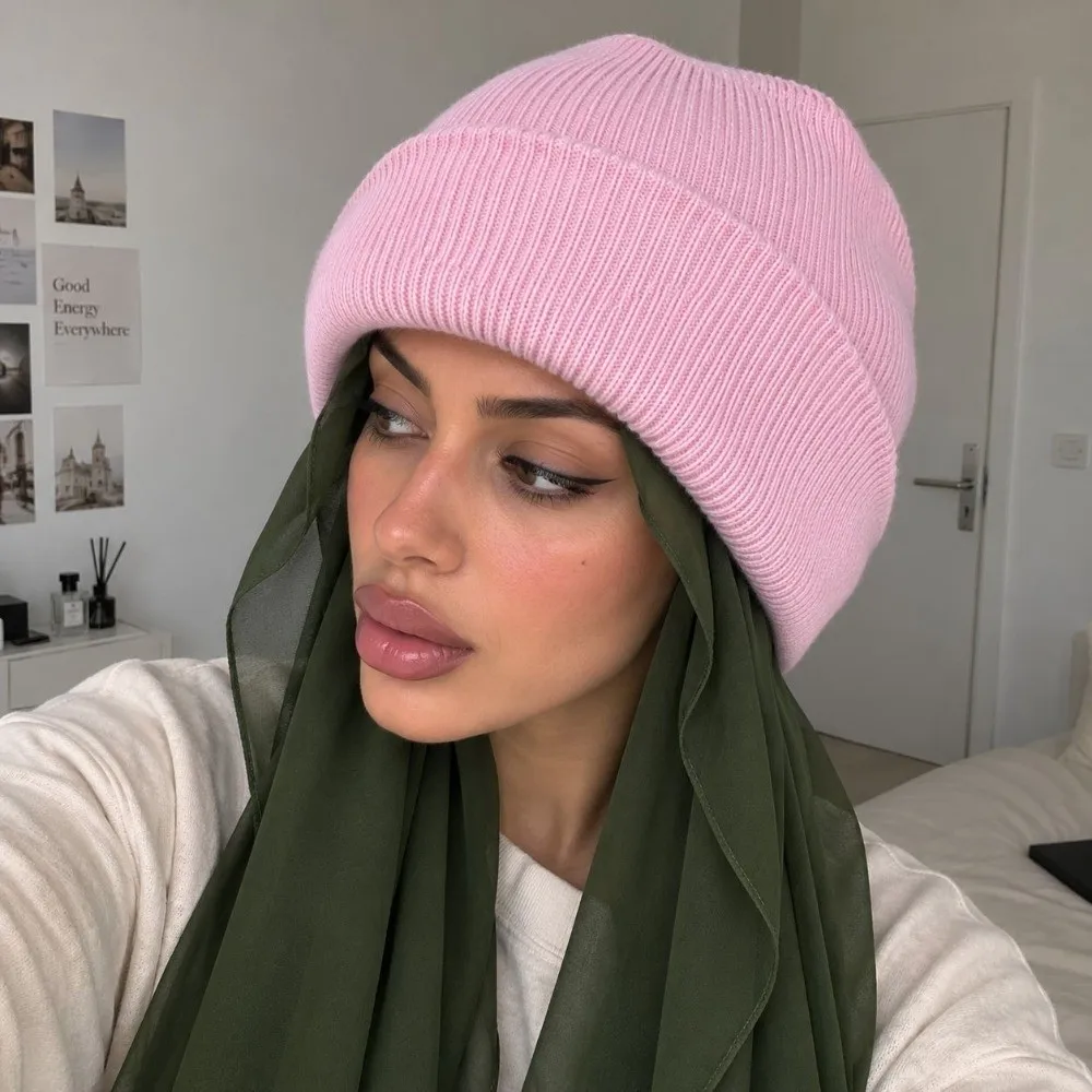 New Solid Knit Beanie High Stretch Ribbed Knit Winter Hat Oversized Fit Soft Pullover Cap Women Men