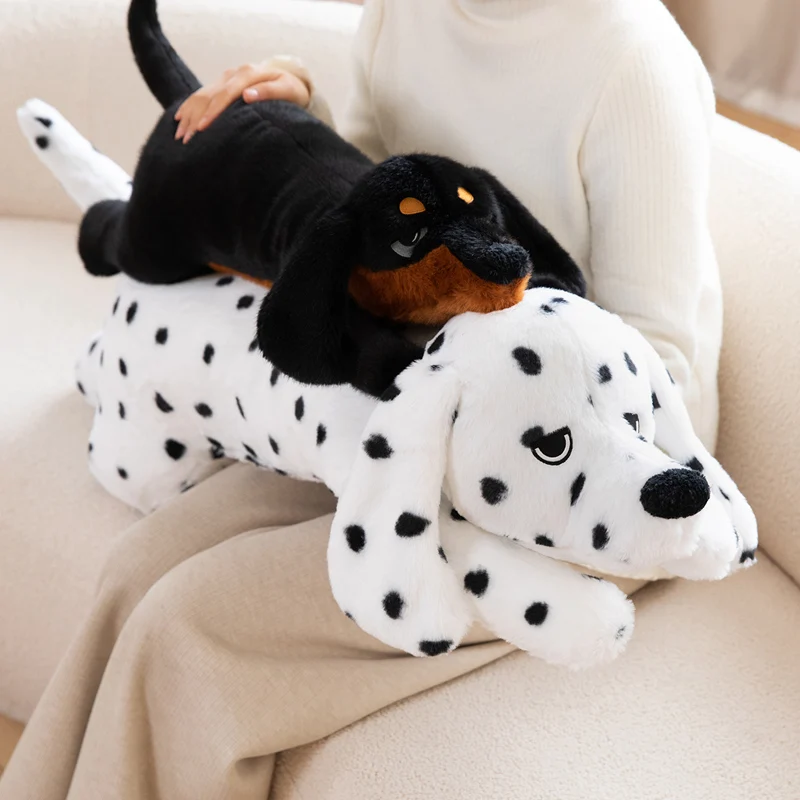 Adorable Dog Plush Toy Pair Black Tan Dachshund And White Spotted Dalmatian Soft Stuffed Canine Sofa Warm Delightful