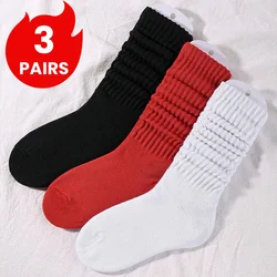 3 Pairs of Women's Slouch Crew Socks, Red, Warm and Comfortable for Fall and Winter, Breathable and Moisture-Wicking