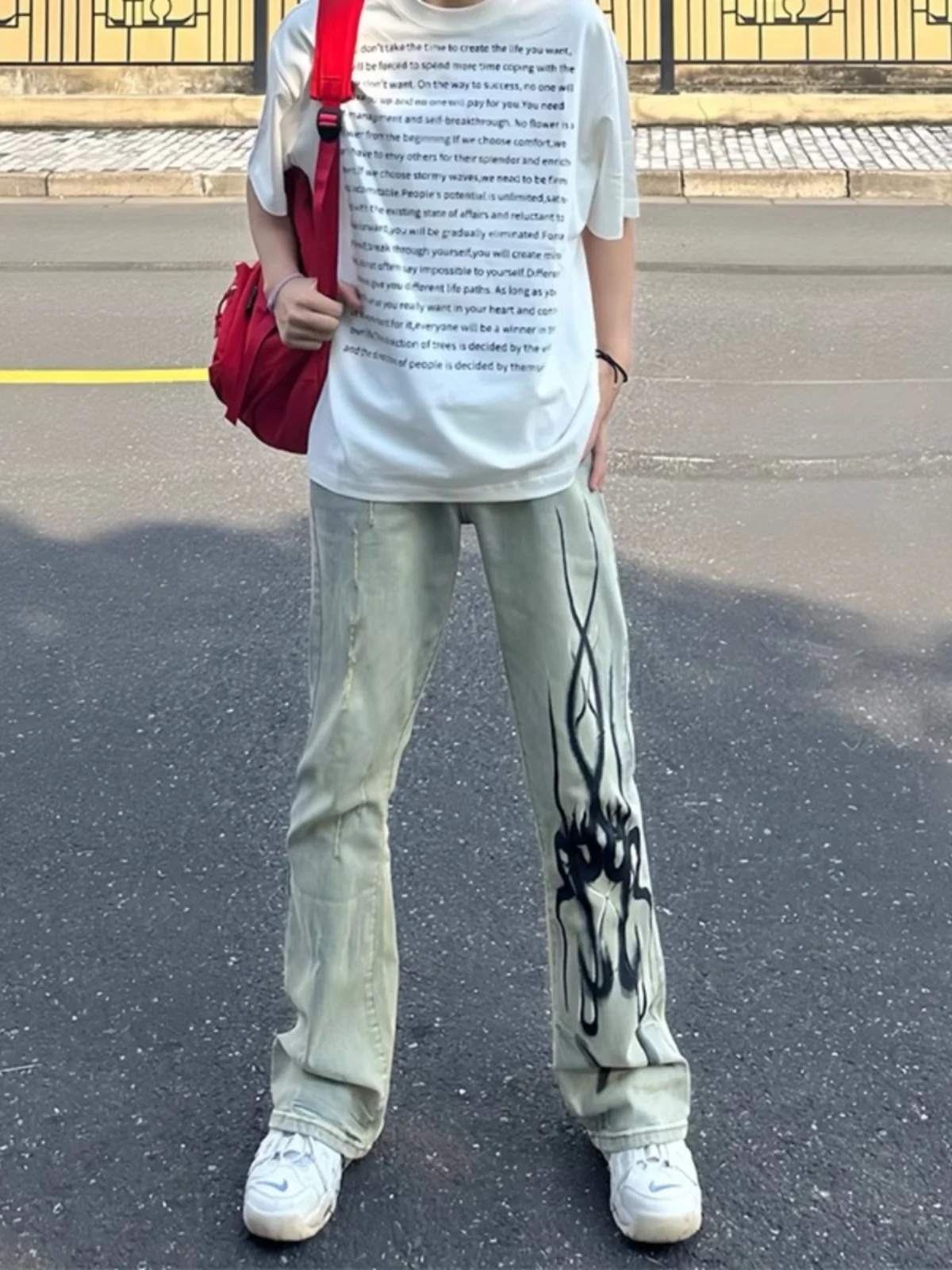 

Мужские джинсы American High Street Sle с принтом, прямые, зауженные, слегка расклешенные, молодежные, повседневные, летние