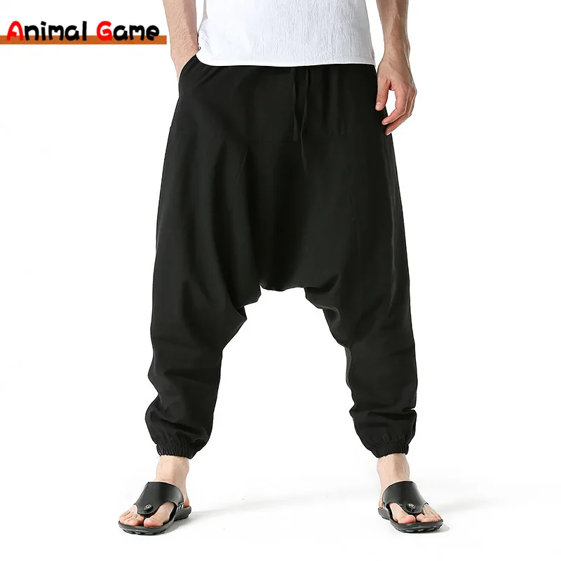 Pantalones Harem Hiphop para hombre, pantalones holgados informales para Yoga con entrepierna caída