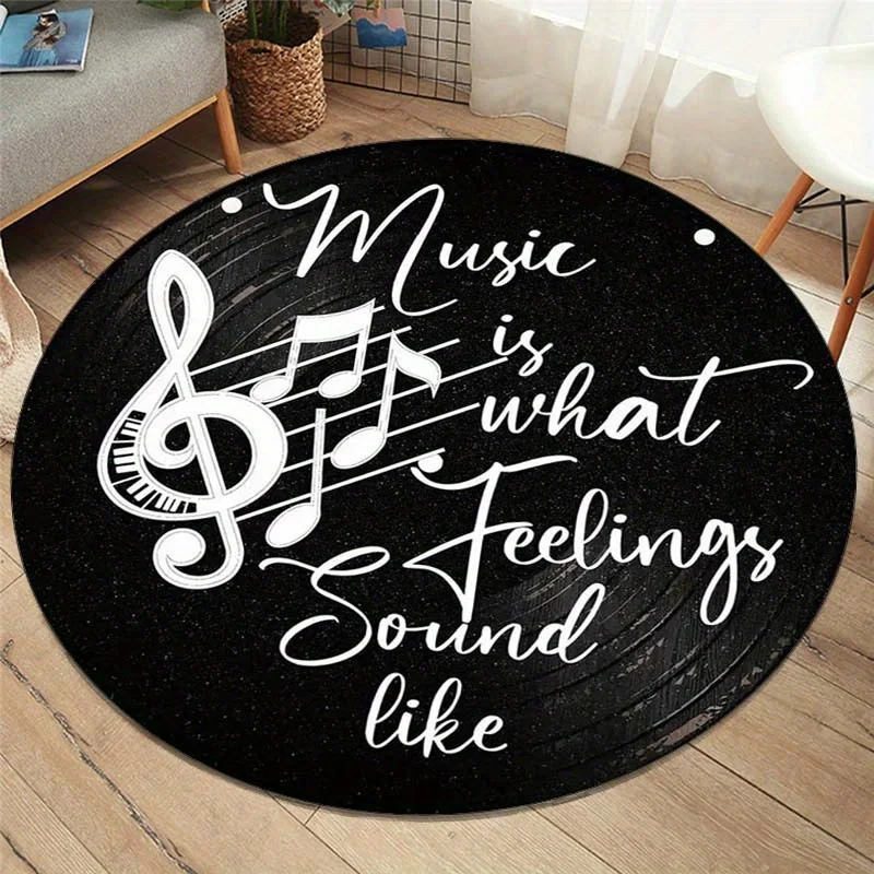 Music Vinyl Record Pattern Round Rug,Non Slip Soft Touch Mat for Living Room,Bedroom Kitchen,Entryway,Great Gift for Music Lover