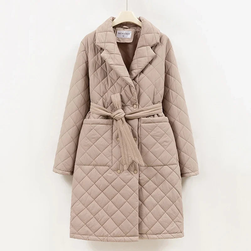 Parka invernale caldo lungo in piumino con cintura per donna Cappotto imbottito in cotone addensato Capispalla femminile