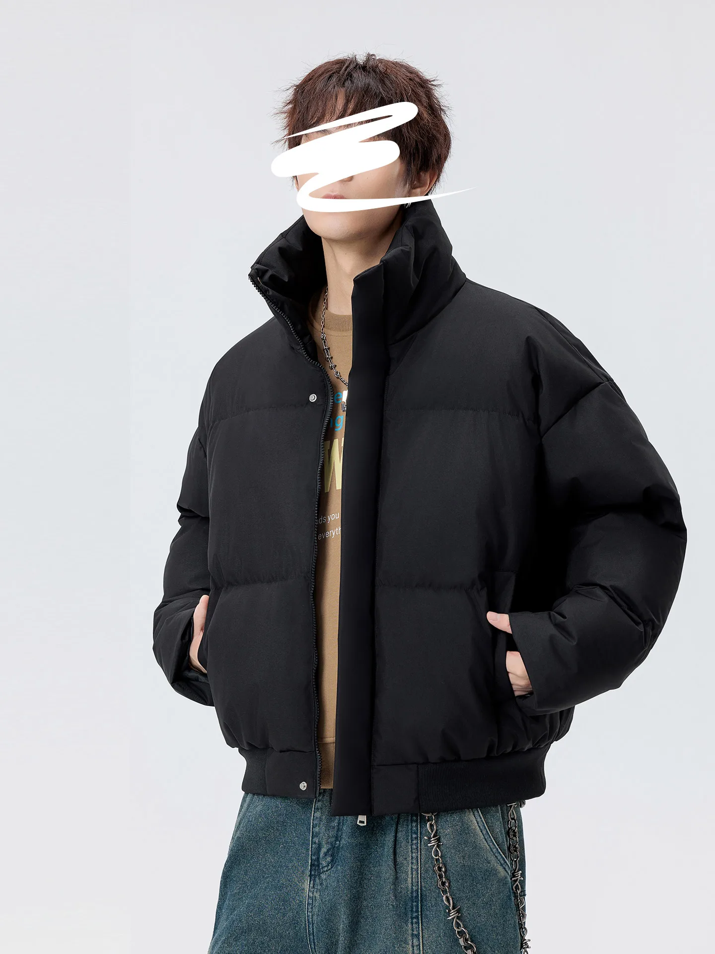 

Мужская зимняя куртка MMOPTOP: черная, с воротником-стойкой, из хлопка, свободного кроя, теплая, повседневная, модная, из полиэфирного волокна