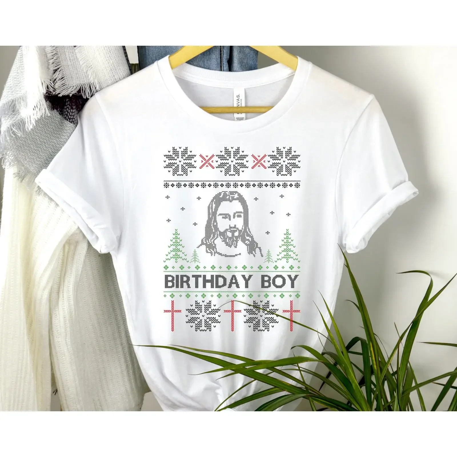 Birthday Boy Jesus Ugly Christmas T-Shirt, lustiges christliches Weihnachts-Sweatshirt im Vintage-Stil für Herren, Vintage-Washed-Grafik für Herren