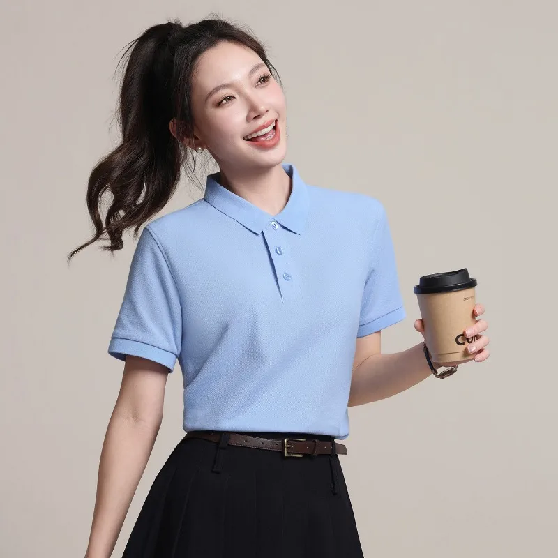 Ladies Summer Fashion Trend Solid Color Polo Shirt Daily Outdoor Sports Leisure Breathable Quick Drying Short Sleeve T-shirt
