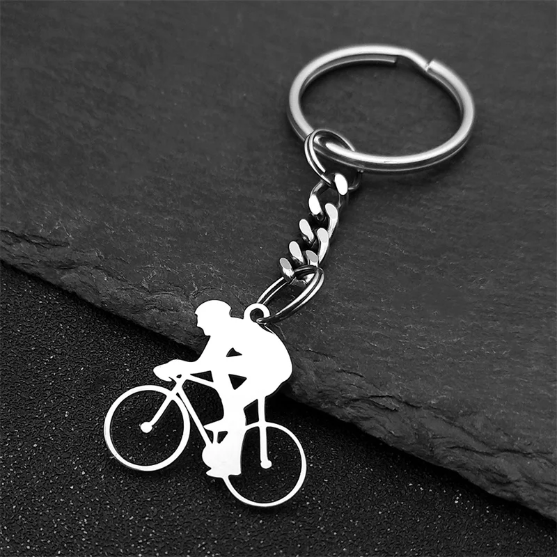 Hiphop Bicycle Man Stainless Steel Pendant Keychain For Women Men Gold Color Motor Bike Man Key Chain Jewelry