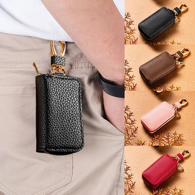 Bolsa de chave PU com zíper para homens e mulheres, suporte da chave do carro, organizador, bolsa, carteira, moda, caso chave simples, proteger a tampa