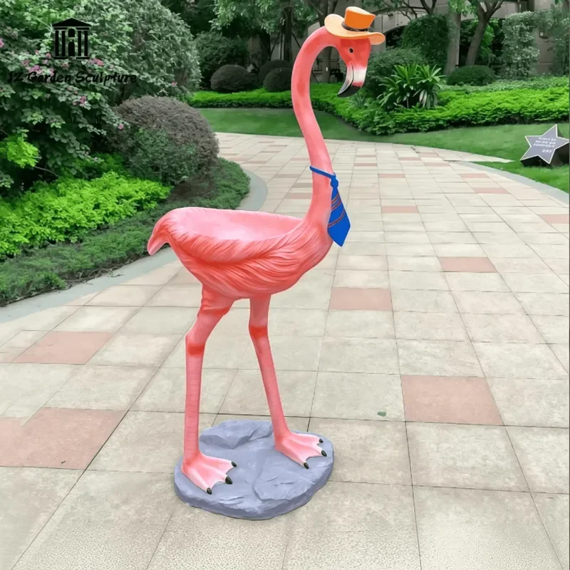 Elegant Fiberglass Flamingo Flower Pot Sculpture Large Pink Bird Planter for Outdoor Garden Villa Landscape Ornament