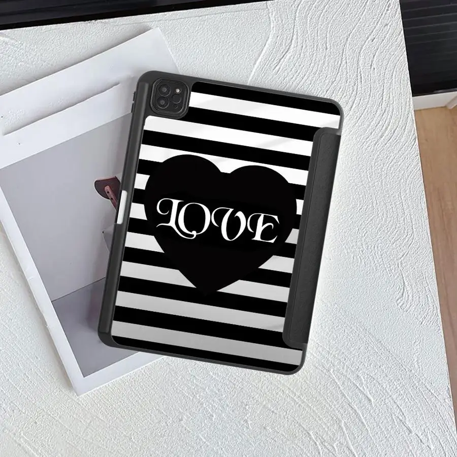 Holder Cover Tablet Case For iPad Mini 6 7 Pro 11 10 9 8 7 th 12.9inch Pro 2025 Air 4 5 M3 M2 M4 11inch Love Black Stripes
