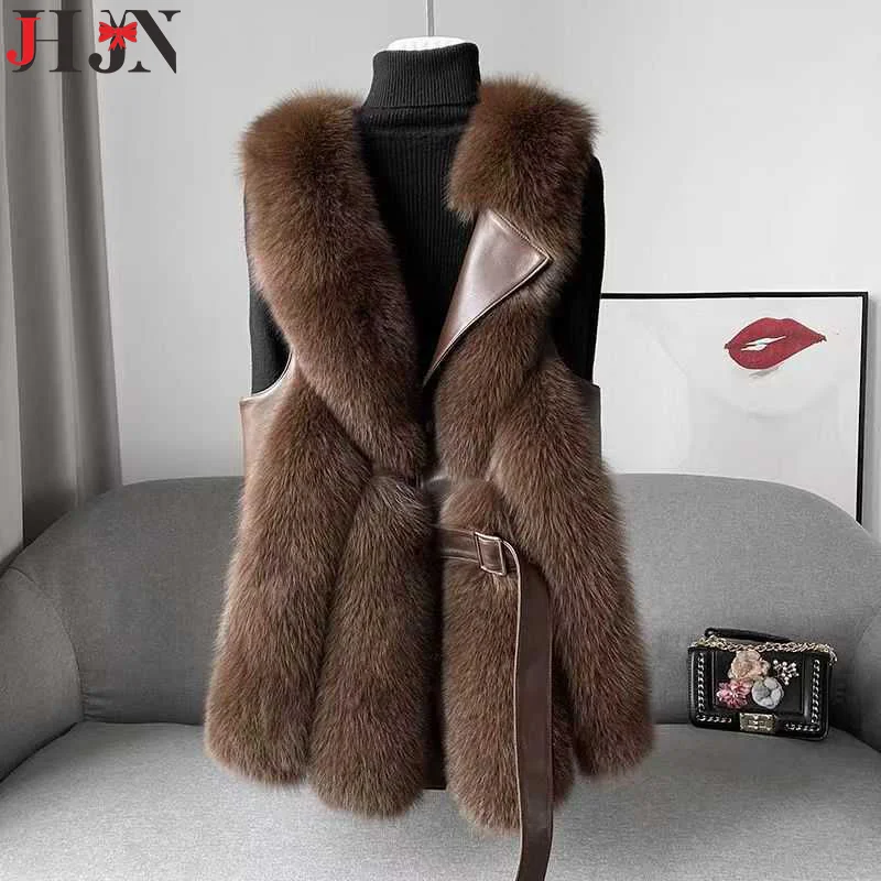 Imitation fox fur Leather vest woman fashion Young style Solid color loose coat Faux fur