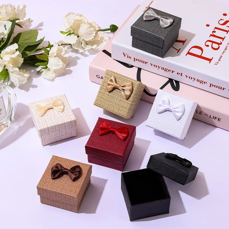 Bow Jewelry Packaging Box Earrings Ring Necklace Bracelet Display Storage Case Jewelry Organization Holiday Gift 5x5x3.5cm New