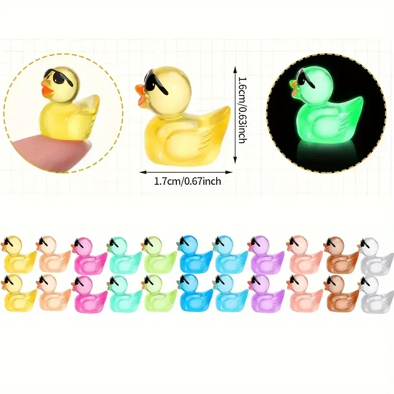 Mini canards lumineux en résine, 10/20 pièces, brillent dans la nuit, Style Cool, couleur aléatoire, pour bricolage, jardin féerique