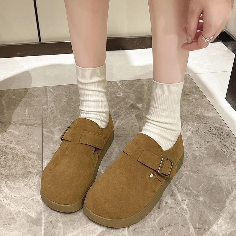 Leather Birkenstocks Women\'s New All-in-one Flat Slip-on Beanie Shoes Women Wear Vintage Single Shoes