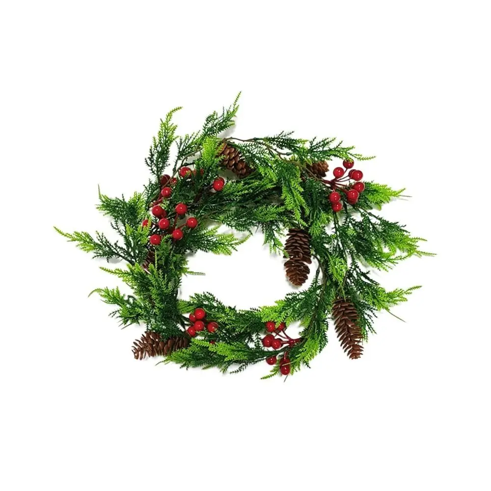 

Wreath Plastic Artificial Pine Cones Berry Vine Pine Needle Rattan 190cm Hanging Garland Green Simulation Stair Railing