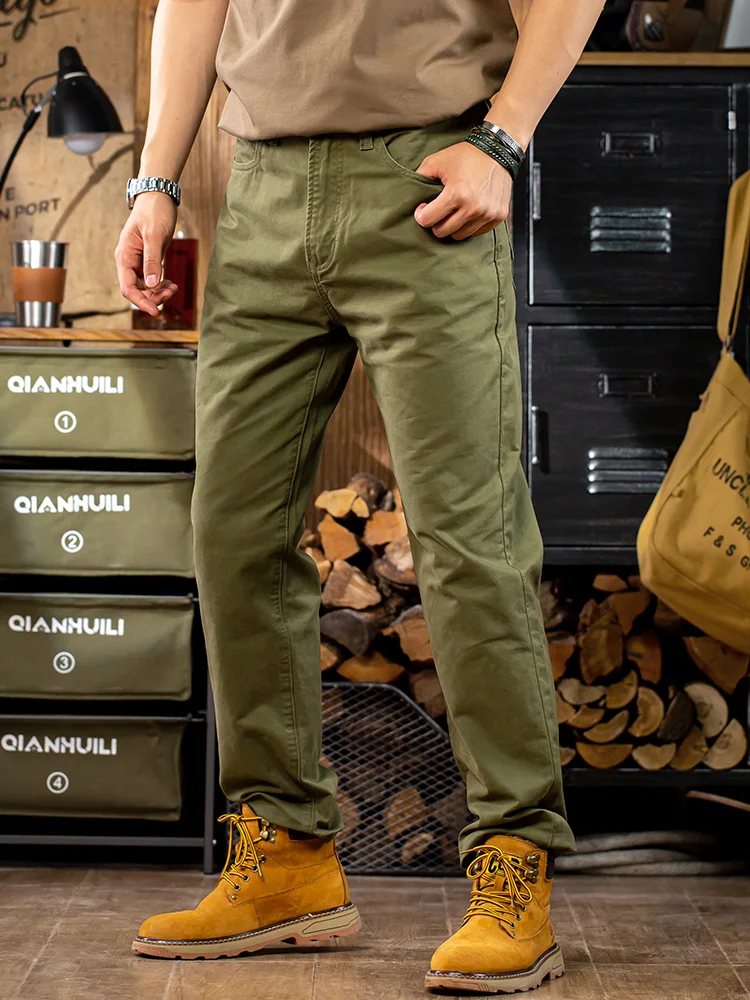 

American Retro Military een Casual Pants Men's Straight Leg Summer Loose Jeans Cotton 00% Faionable Urban Sle