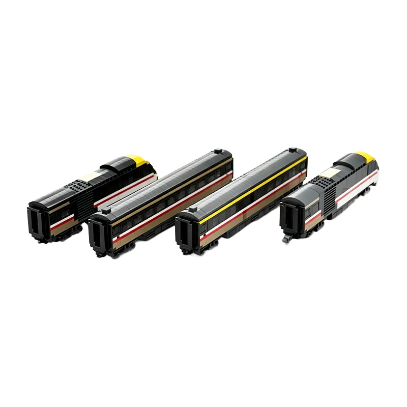 MOC Modern 4 Carriage EMU Commuter Train Building Blocks Intercity Passenger Locomotive Model Track Extension Toy Adult Gift