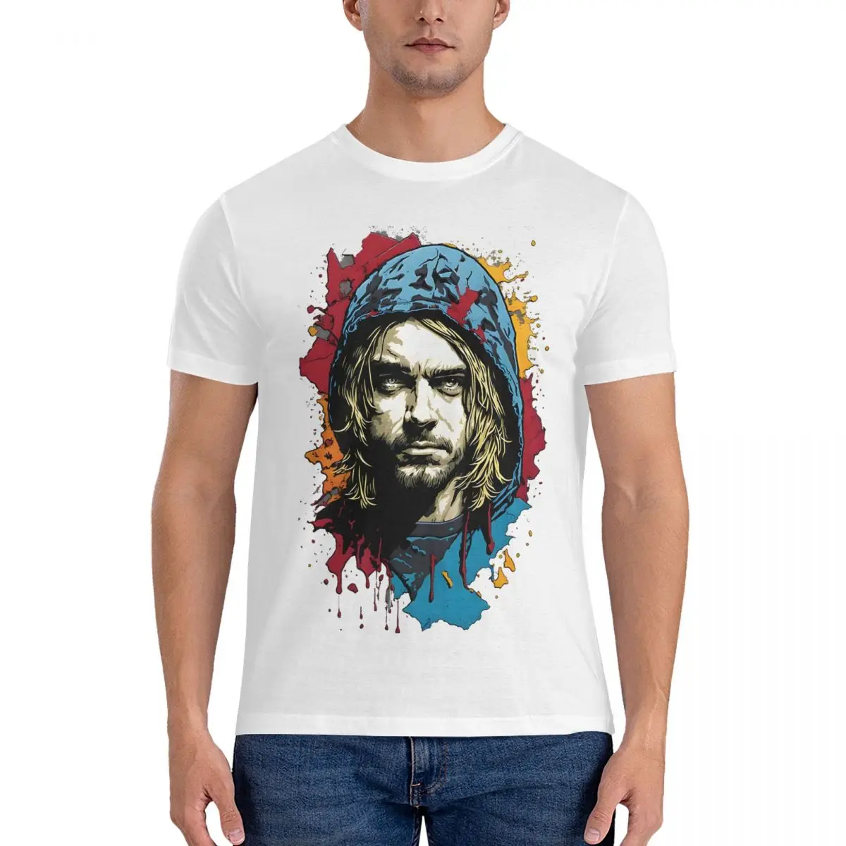 

Футболка мужская с коротким рукавом, круглым вырезом и принтом