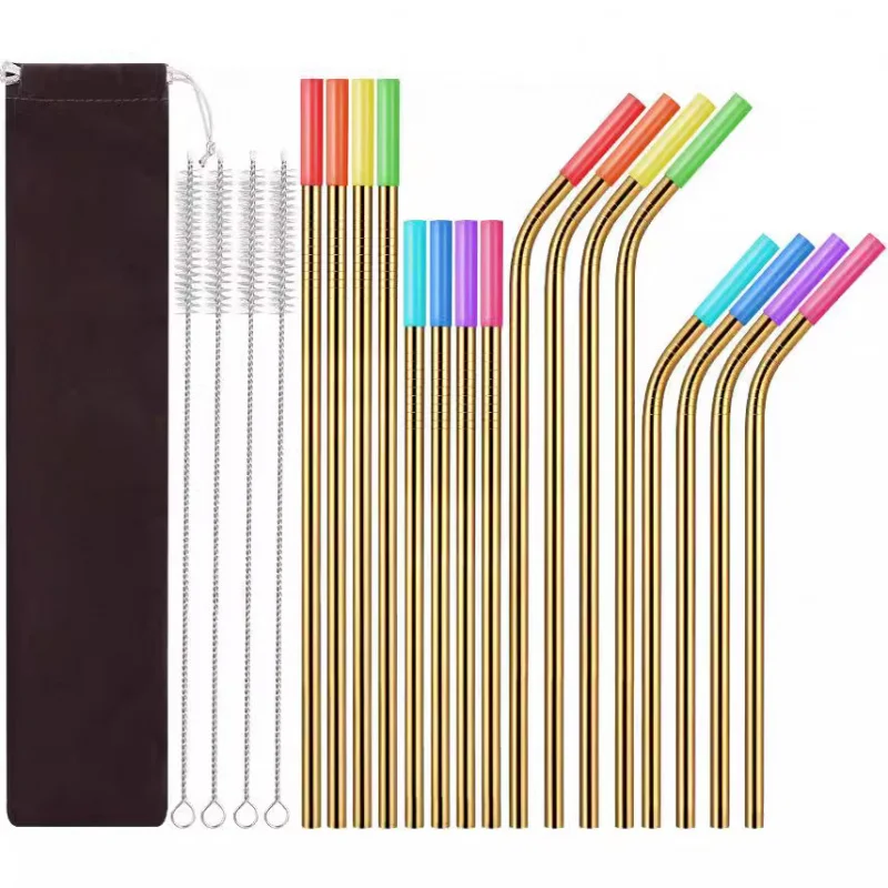 

Gold304Набор соломинок из нержавеющей стали, силиконовые ротовые красочные металлические трубочки для питья, костюм из 16 предметов