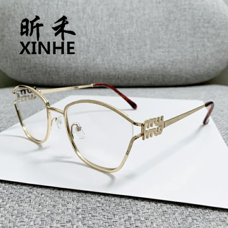 

Miaojia Fashionable men and women, letter MIU metal flat glasses, European and American brands, personalized frame glasses