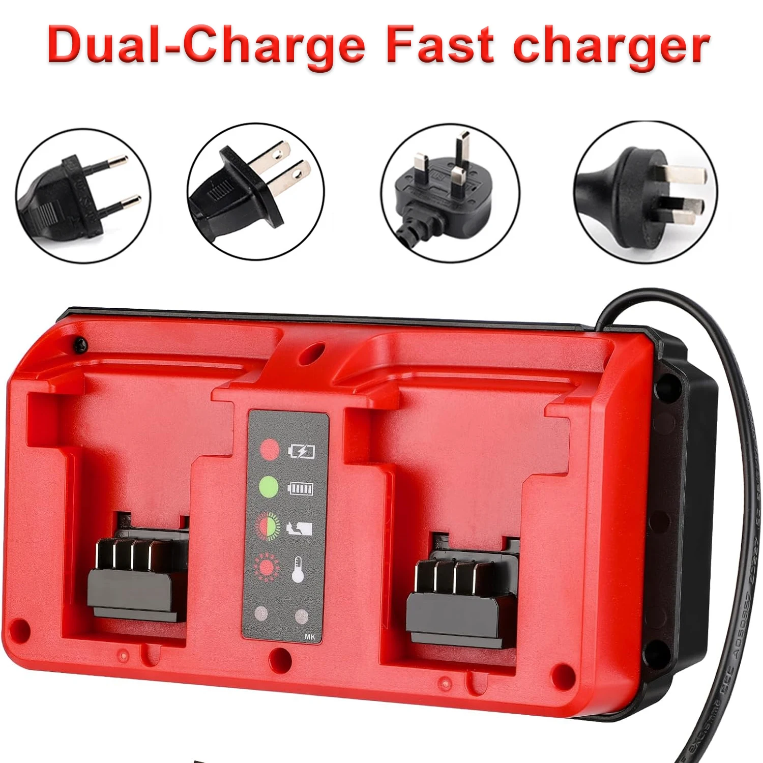

18V Dual Port Mini Multi-Voltage Charger – Fast Charging Compatible for Milwaukee M18 18V Batteries, Input 100-240V Wide Voltage