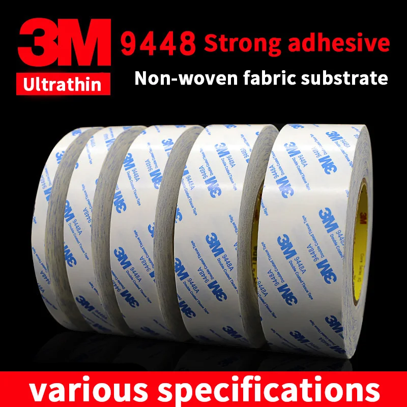 3M 9448A Double Sided Tape Strong Adhesion Ultra Thin Heat Resistant Translucent Residue Free Easy to Peel Off Office Supplies