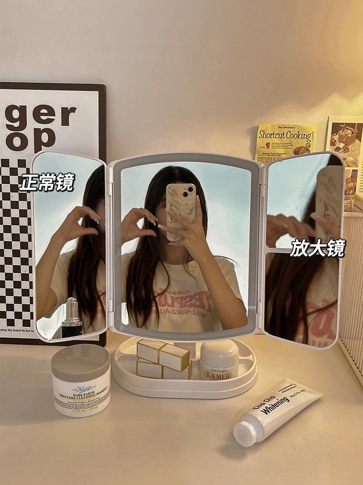Makeup mirror with light, student dormitory desktop vanity mirror, rechargeable LED makeup mirror