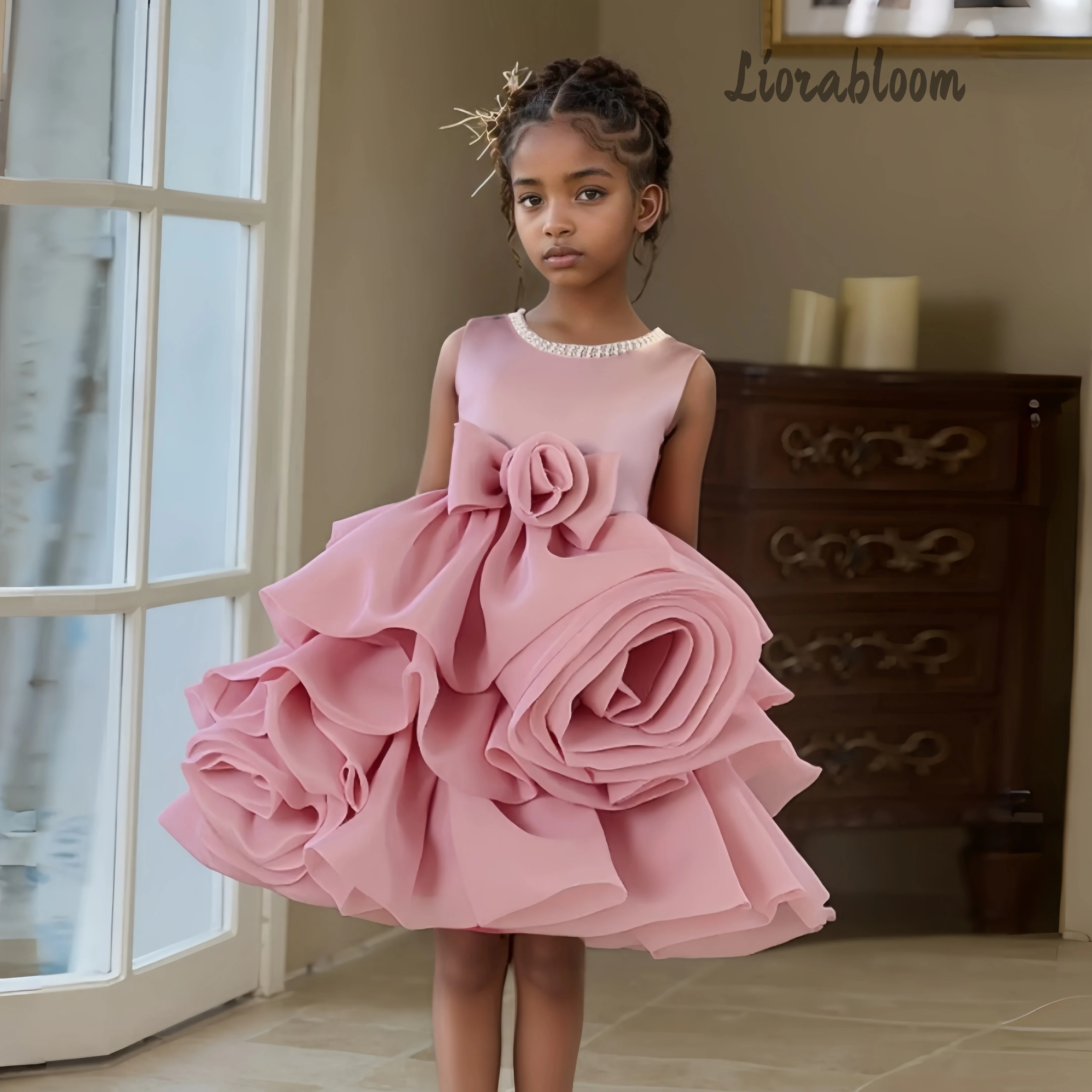 

Designer Dresses for Girls Layered Formal Gowns Pearl Embellished Evening Dresses Short Flower Girl Dresses Party Wear
