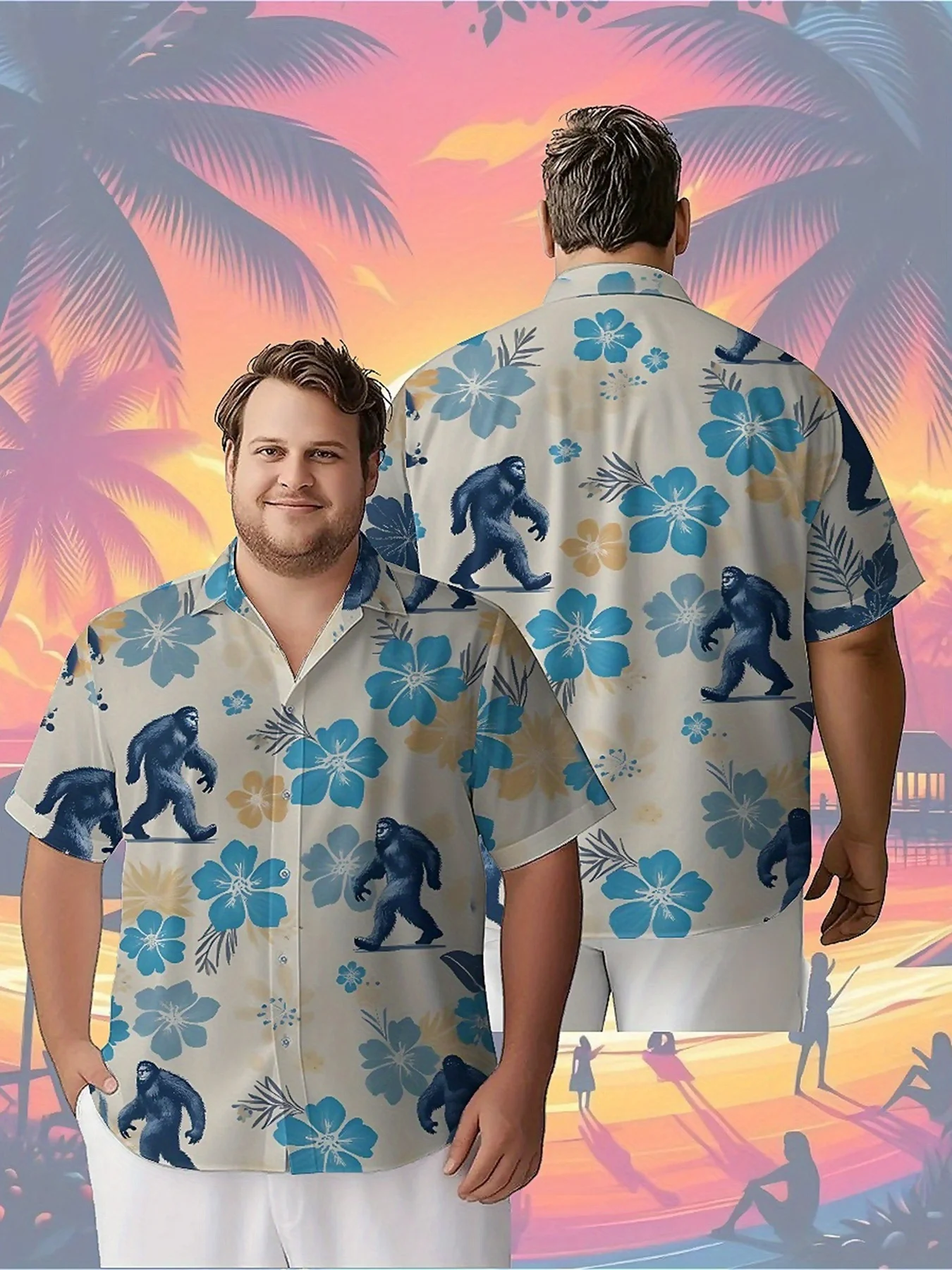 

Men's Plus Size Hawaiian Shirts Mysterious Sasquatch Print pattern,Unisex Baggy Aloha Shirts,summer Alternative Clothing