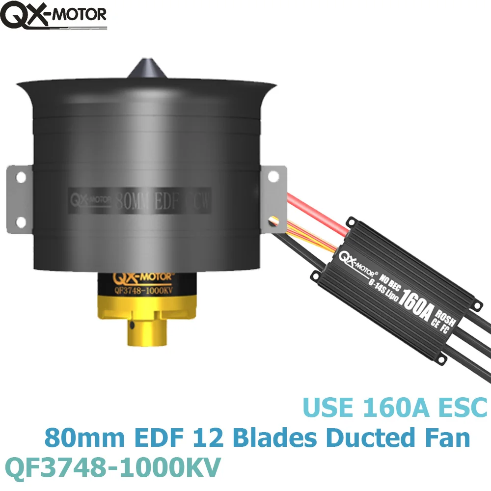 QX-Motor 80mm EDF QF3748 12 blades Ducted Fan Brushless Motor With 160A ESC for FMS RC Airplane Drone Model Spare Parts Accessor