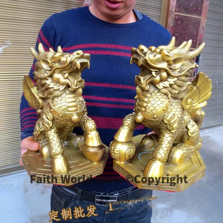 A PAIR 2P HOME SHOP Company Business booming Money Drawing bring good luck exorcise evil spirit Dragon kylin FENG SHUI statue