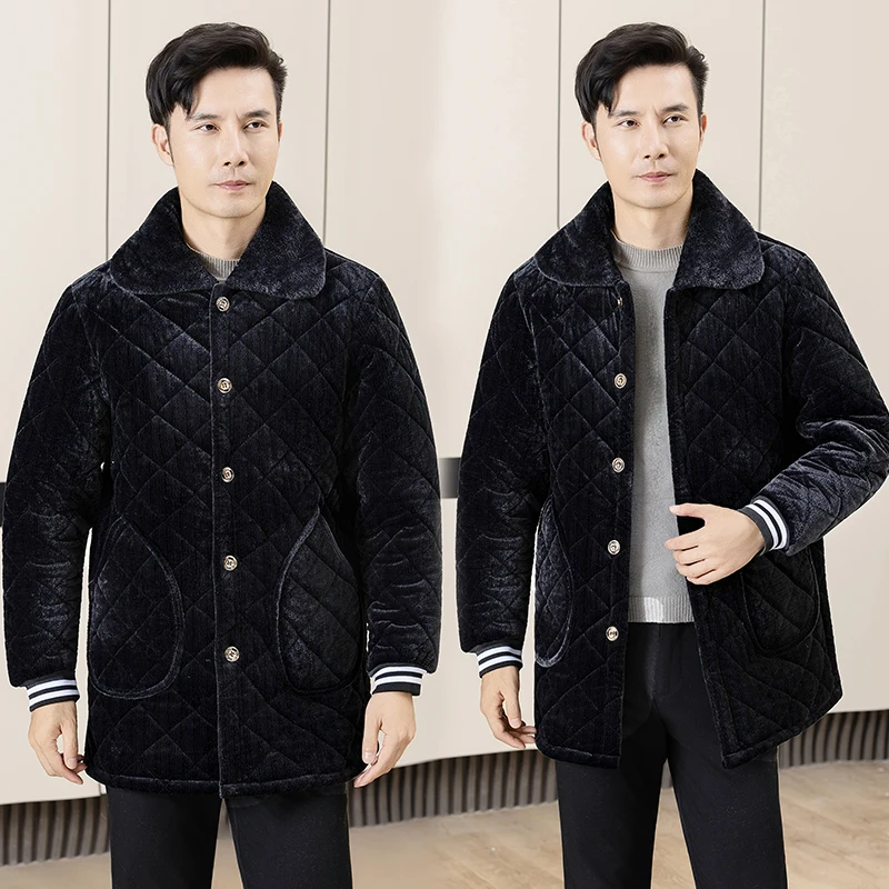 سترة قطنية قصيرة سميكة للرجال لفصل الشتاء، ملابس منزلية دافئة أنيقة، ملابس عمل مبطنة بالصوف، معطف كبير الحجم، ملابس خارجية عصرية #5
