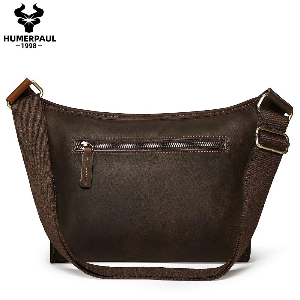 HUMERPAUL Crazy Horse Leather Waist Belt Pack for Men Classic Retro Crossbody Bag Multifunction Outdoor Mobile Phone Bag