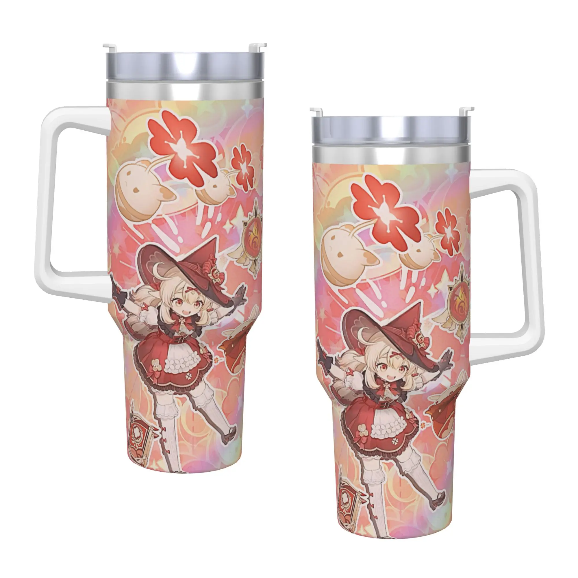 Anime Game G-Genshin Impact Stainless Steel Tumbler  Travel Thermal Cups With Straws and Lid Large Capacity Drinks Water Bottle