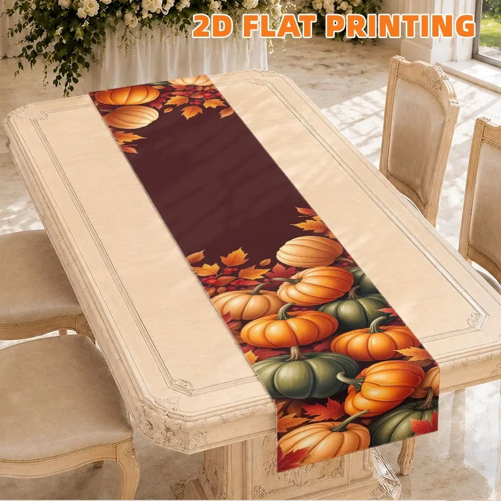 Linen Table Runner with Vintage White Truck Pumpkin Autumn Off White Farmhouse Fall Table Decor Harvest