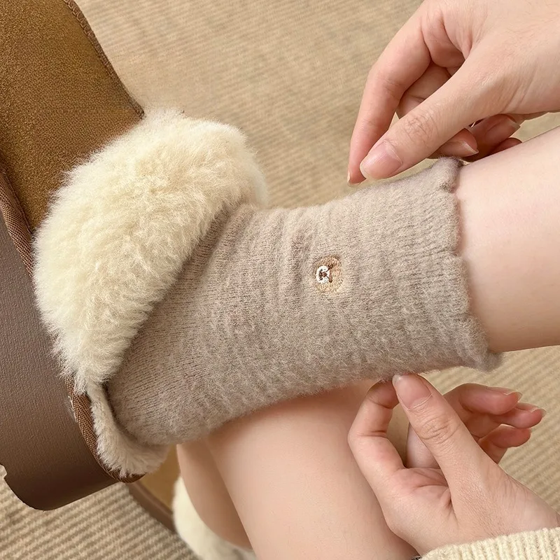 

5 пар женских зимних нечетких теплых носков до середины икры с вышивкой, уютные толстые пушистые носки для сна, кавайные короткие носки, высокое качество