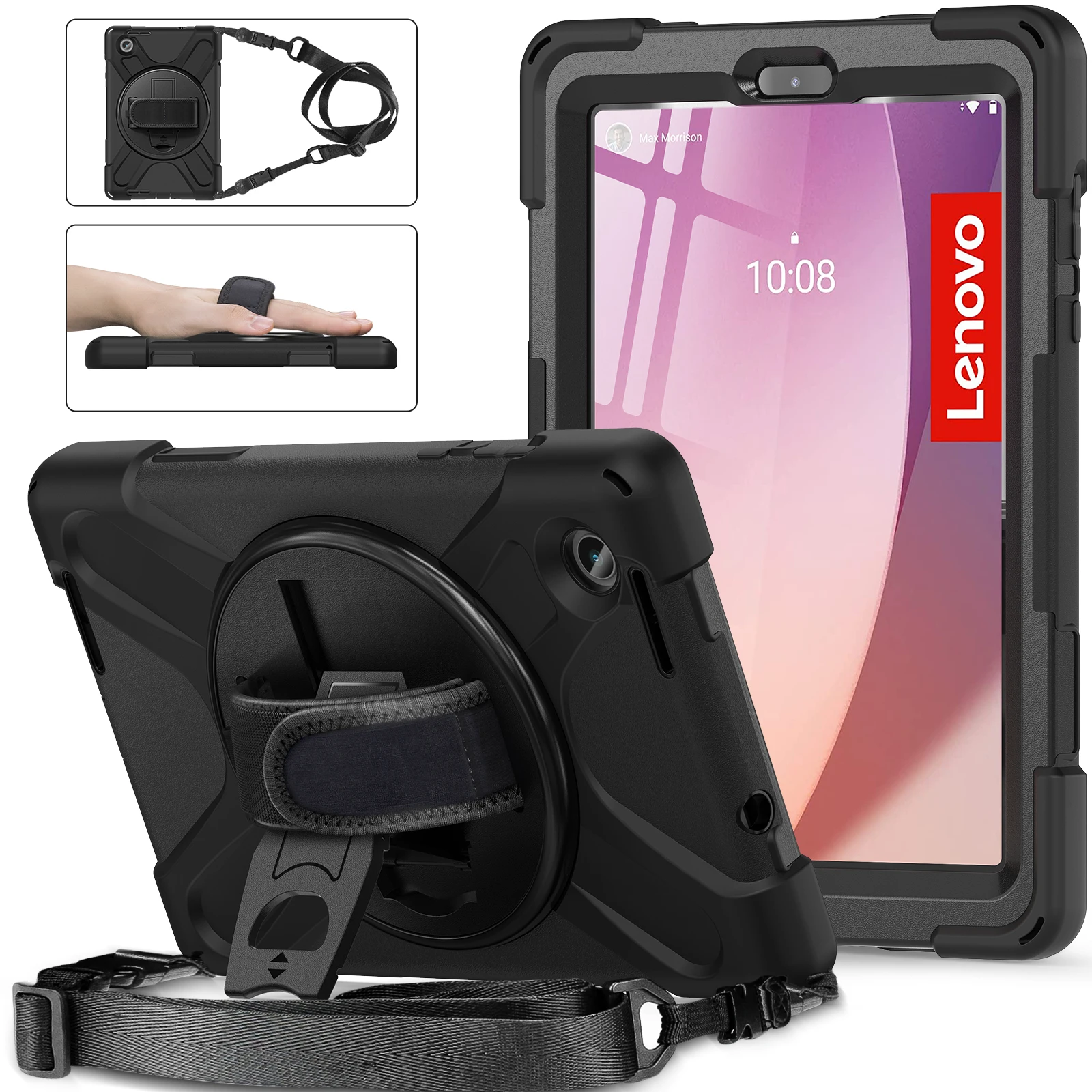 Kinder Fall Für Lenovo Tab M8 4rd Gen TB-300FU M9 TB-310FU Rüstung Tablet Fundas Hand Schulter Streifen Silikon Stoßfest Sicher Abdeckung