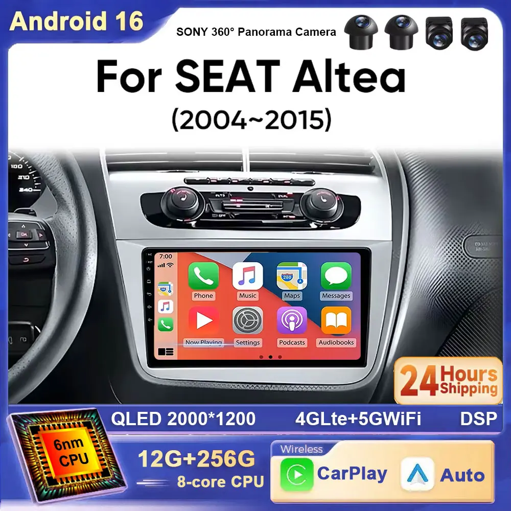 Android 16 Car Radio For SEAT Altea XL 2004-2015 Wireless QLED WIFI 4G Navigation Head Unit Car Play Stereo Android Auto