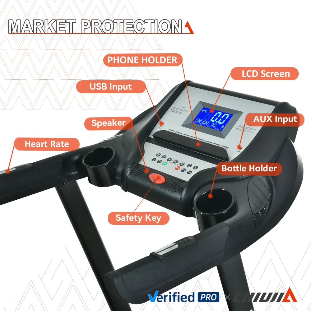 Lijiujia Hot Sale Foldable Commercial 46cm Large Running Machine Equipment Home Use Gym Fitness Motorized Treadmill