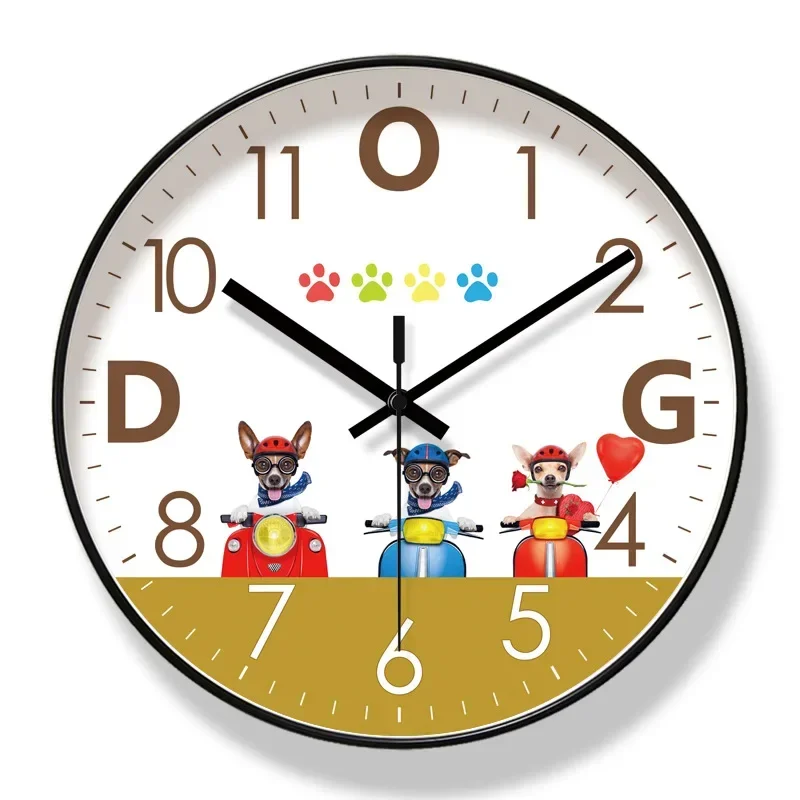10/12/14-inch Cute Dog Wall Clocks Living Room Simple Nordic Fashion Wall Clock Watch Silent Sweep Second Quartz Clock Home Deco